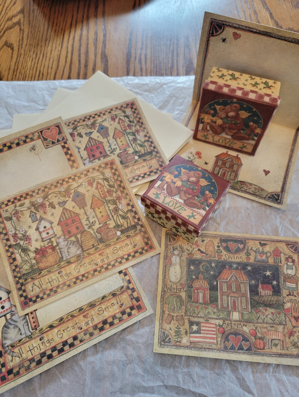 Susan Winget Notecards (5) & 2 Small Lindy Bowman Bear Boxes FINAL PRICE